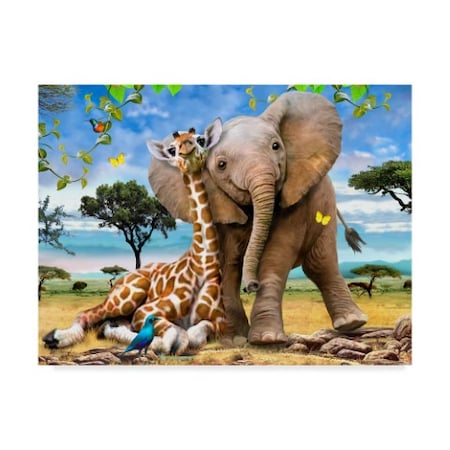 TRADEMARK FINE ART Howard Robinson 'Elephants And Giraffes' Canvas Art, 18x24 ALI23966-C1824GG